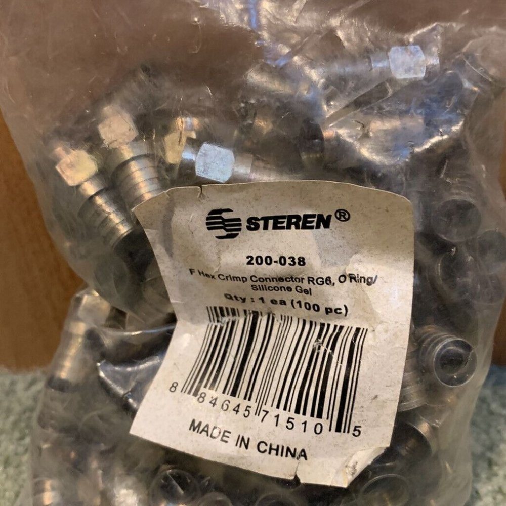 100 PCS. Coax Coaxial Cable Jack Adapter F-type Hex Crimp Connector #200-038